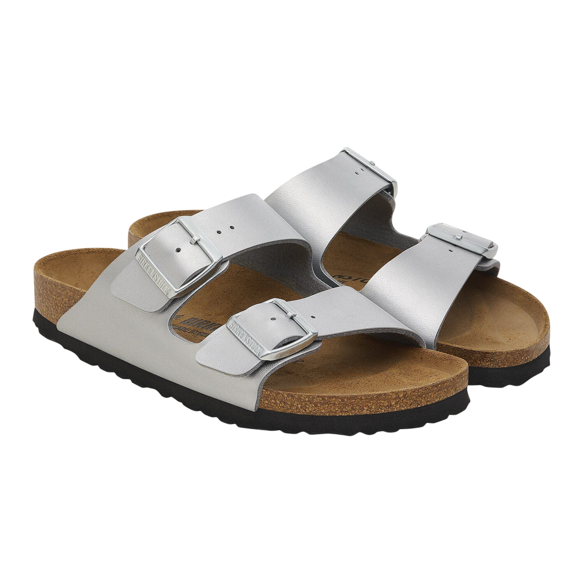 Birkenstock Arizona Birko-Flor in Silver - 3/4 angle pair