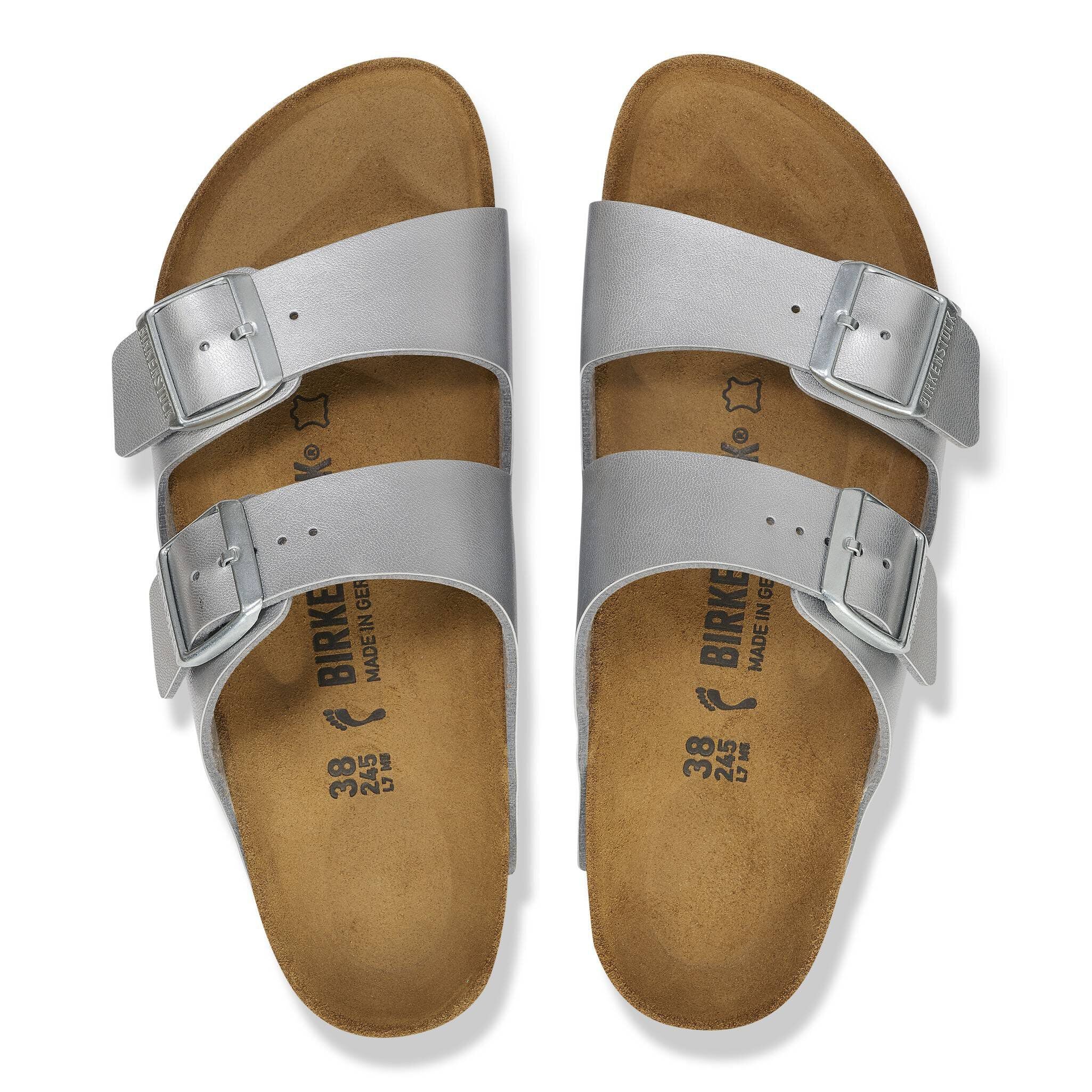 Birkenstock Arizona Birko-Flor in Silver - top view pair