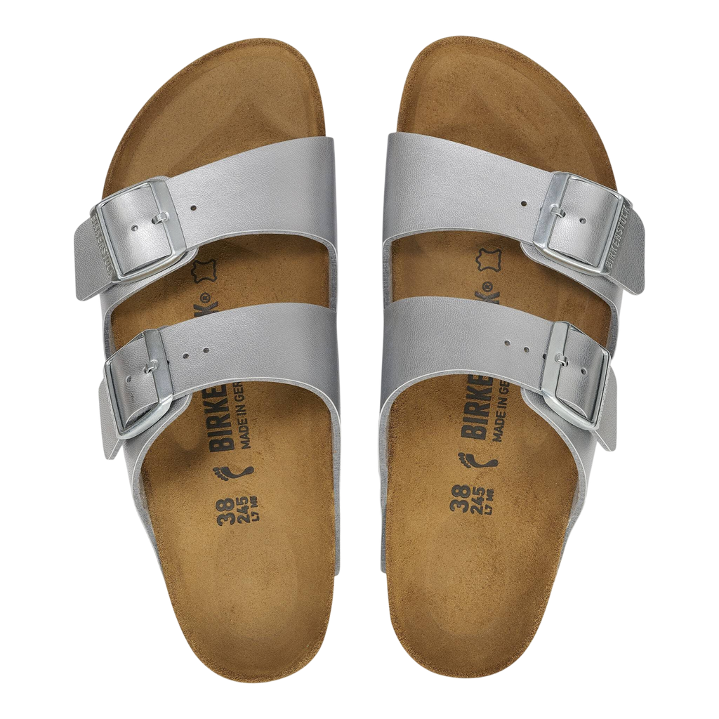 Birkenstock Arizona Birko-Flor in Silver - top view pair