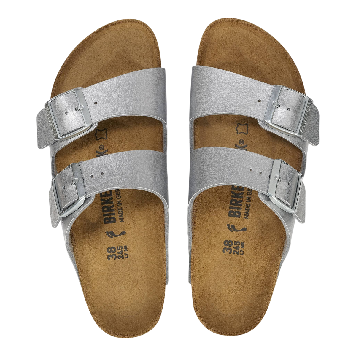 Birkenstock Arizona Birko-Flor in Silver - top view pair