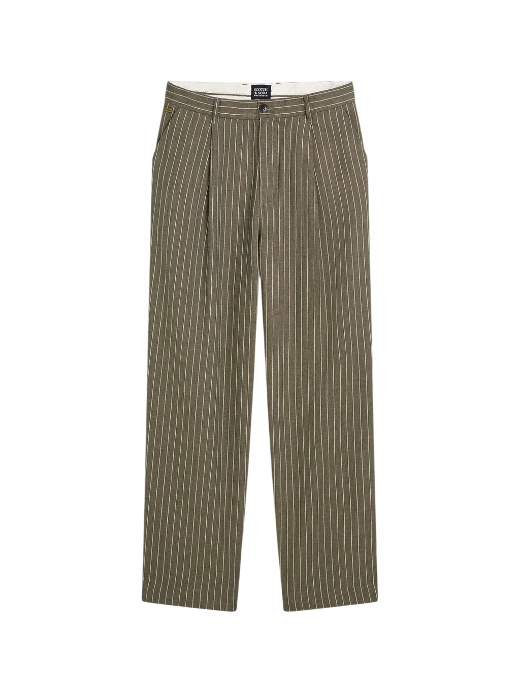 Scotch and Soda Pleated Pinstriped Cottonlinen Loose Straightfit Chino