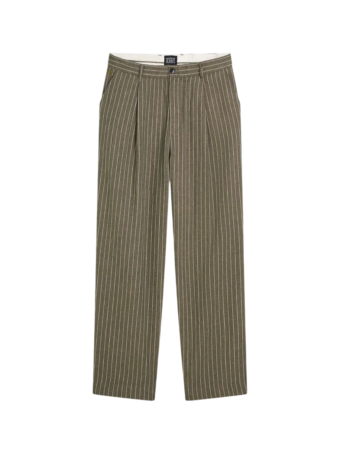 Scotch and Soda Pleated Pinstriped Cottonlinen Loose Straightfit Chino