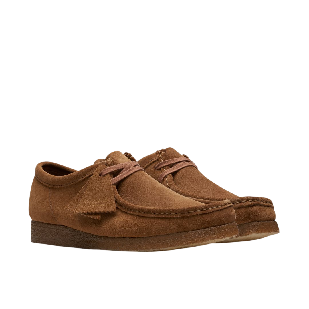 Clarks Wallabee in Cola Suede - 3/4 angle pair
