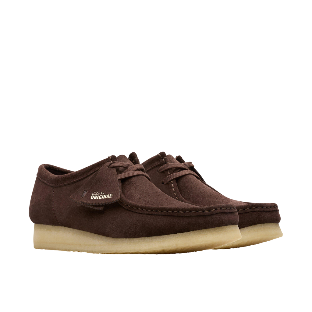 Clarks Wallabee Dark Brown Suede - back view pair