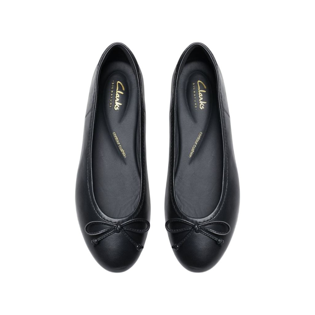 Clarks Fawna Lily Black Leather Ballet Flat - top view pair