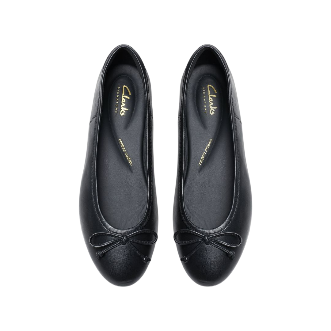 Clarks Fawna Lily Black Leather Ballet Flat - top view pair