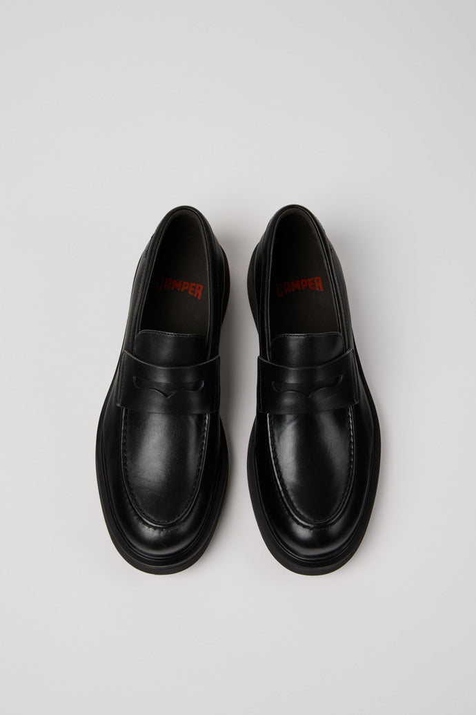 Camper Norman Penny Loafers in Black Leather - top view pair