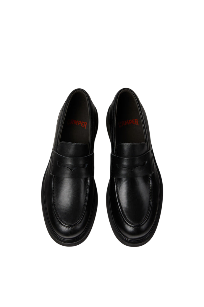 Camper Norman Penny Loafers in Black Leather - top view pair