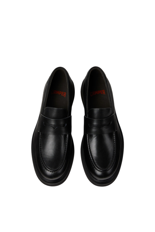 Camper Norman Penny Loafers in Black Leather - top view pair