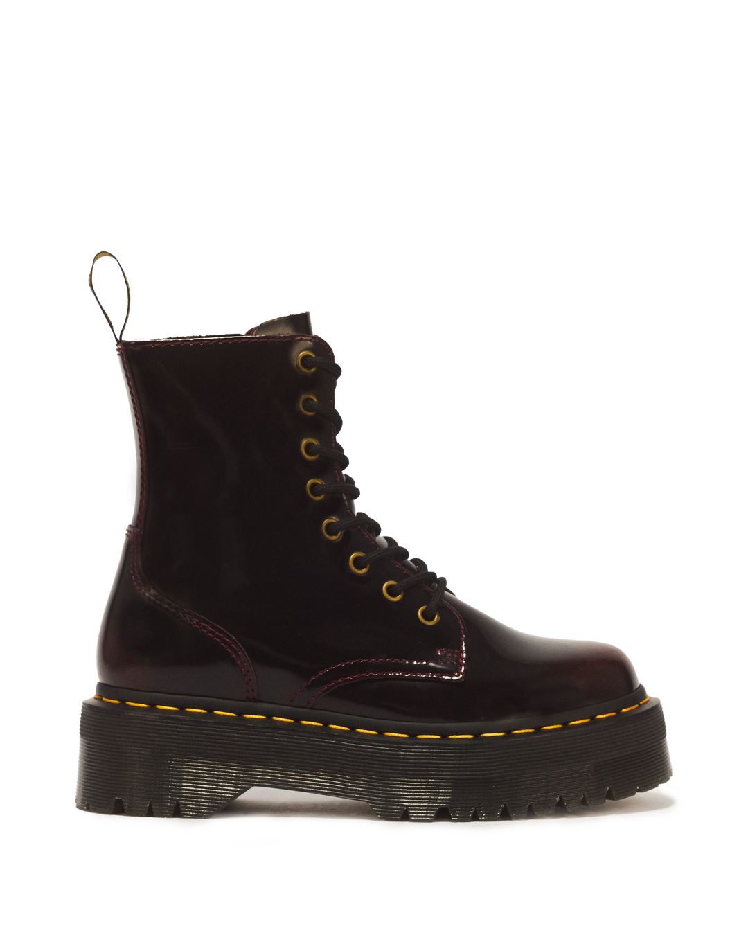Dr. Martens Jadon Arcadia Leather Platform Boots in Cherry Red Arcadia - side view