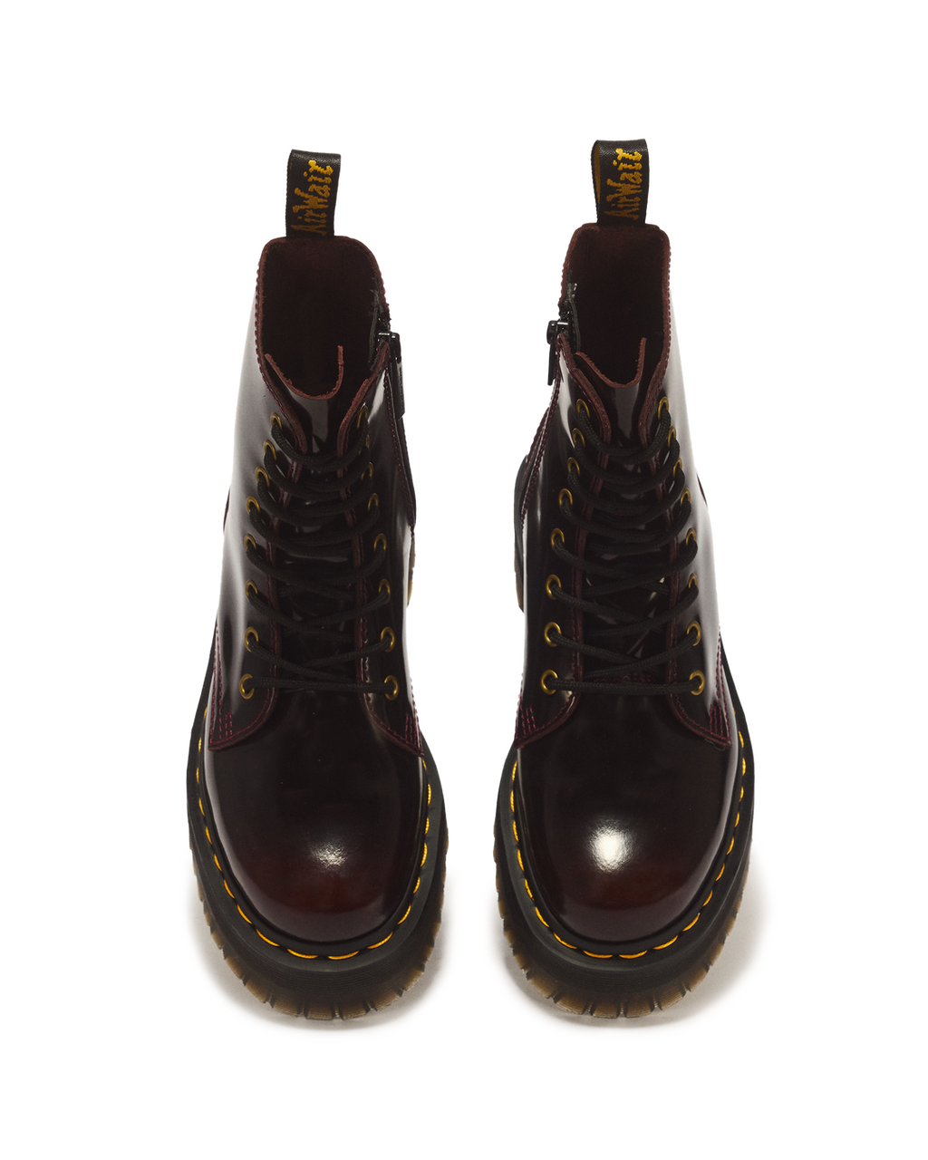 Dr. Martens Jadon Arcadia Leather Platform Boots in Cherry Red Arcadia - front view pair