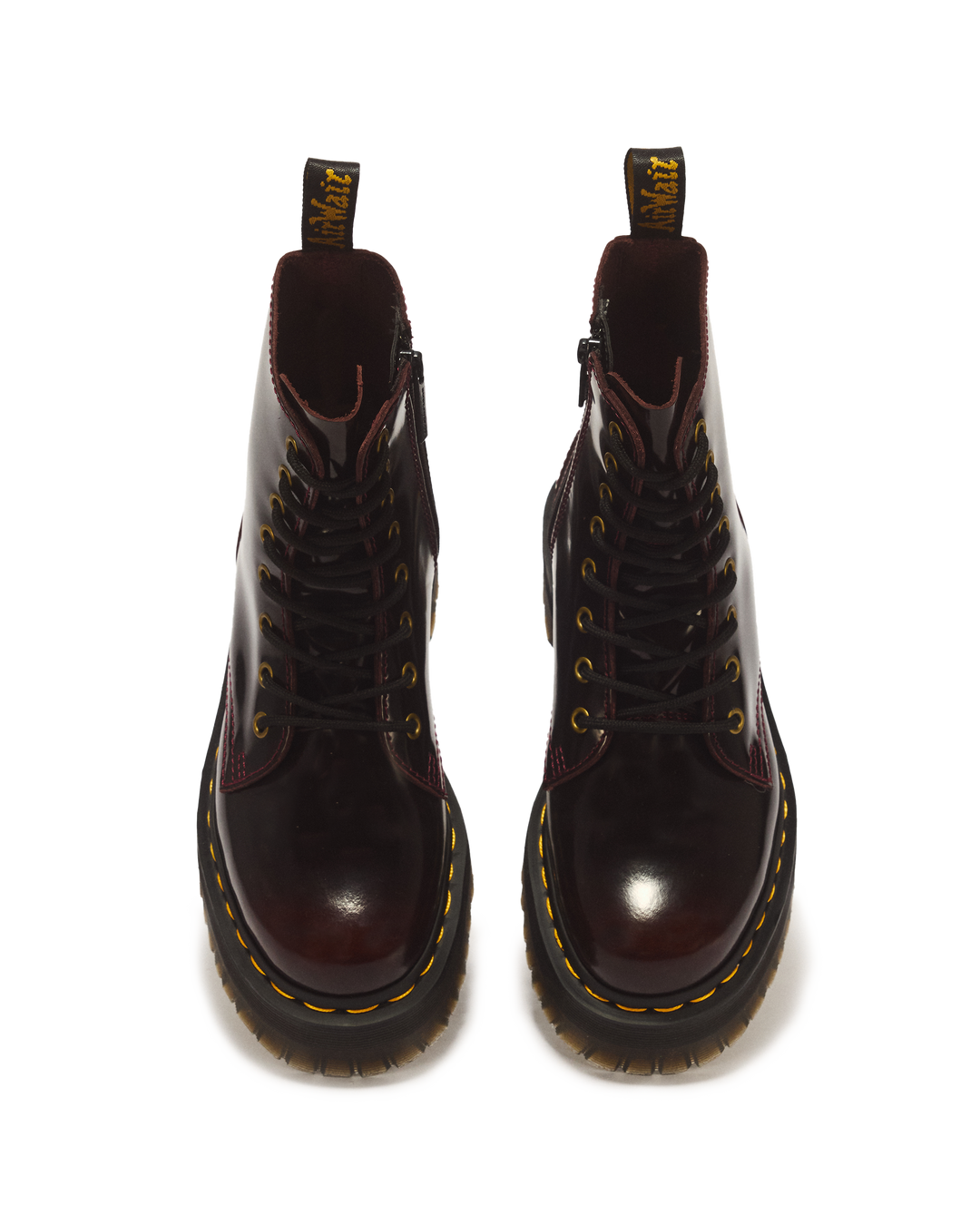 Dr. Martens Jadon Arcadia Leather Platform Boots in Cherry Red Arcadia - front view pair