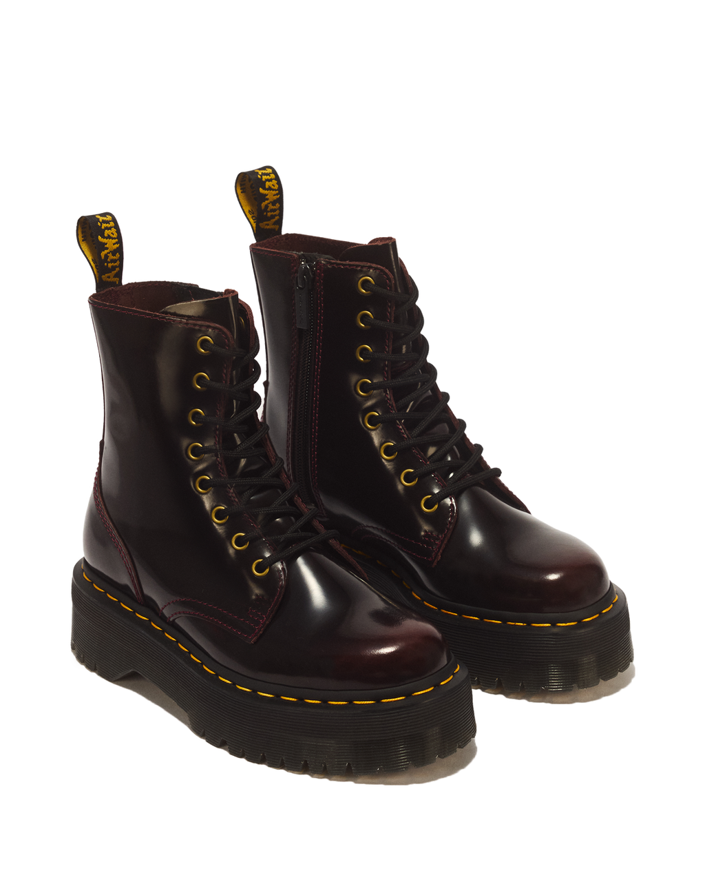 Dr. Martens Jadon Arcadia Leather Platform Boots in Cherry Red Arcadia - 3/4 angle pair