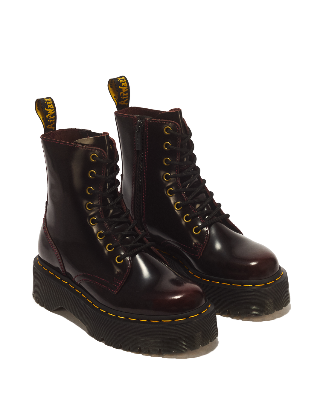 Dr. Martens Jadon Arcadia Leather Platform Boots in Cherry Red Arcadia - 3/4 angle pair