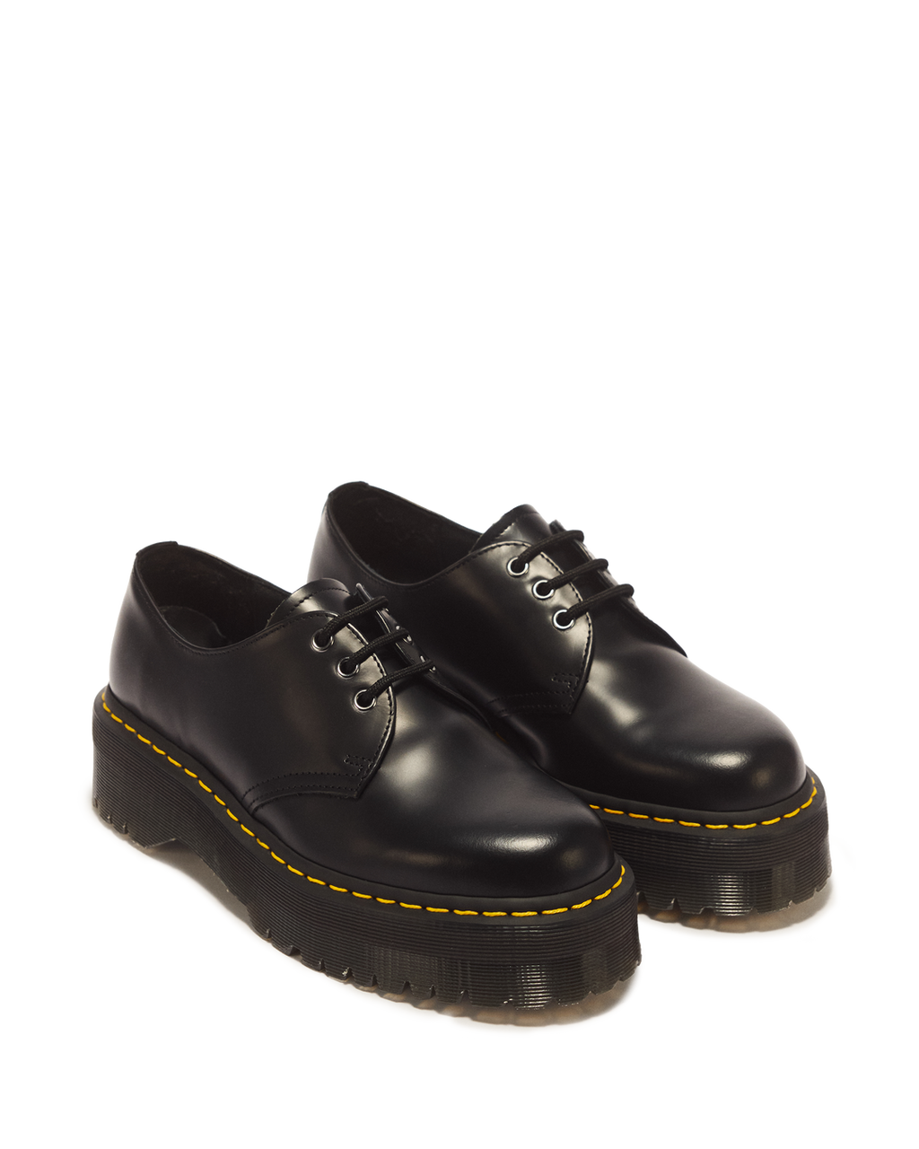 Dr. Martens 1461 Quad Smooth Leather Platform Shoes in Black - 3/4 angle pair