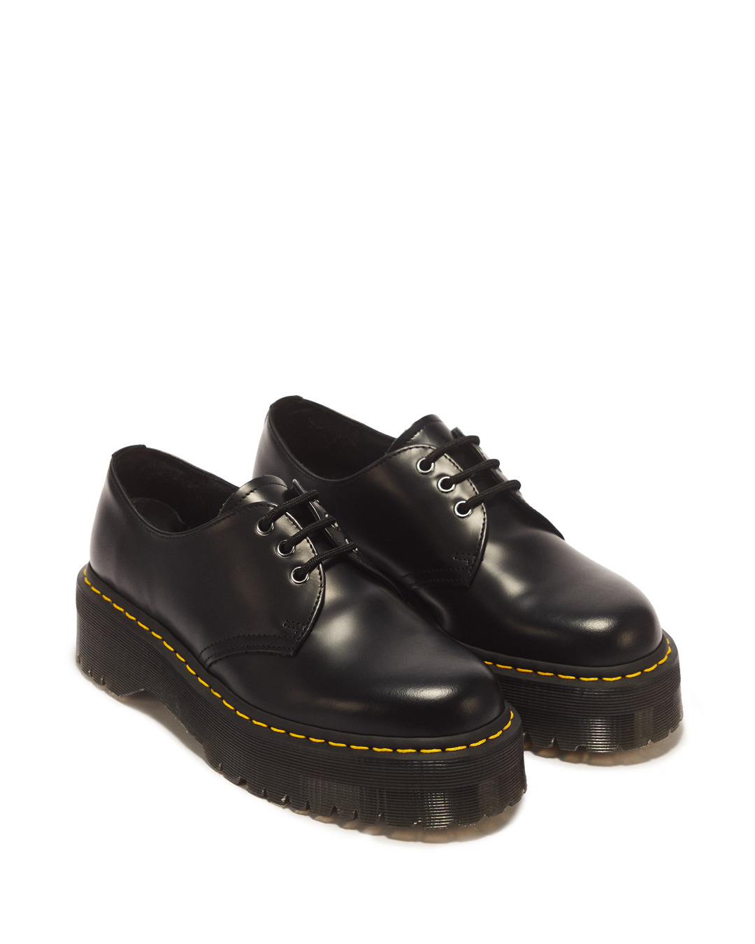 Dr. Martens 1461 Quad Smooth Leather Platform Shoes in Black - 3/4 angle pair