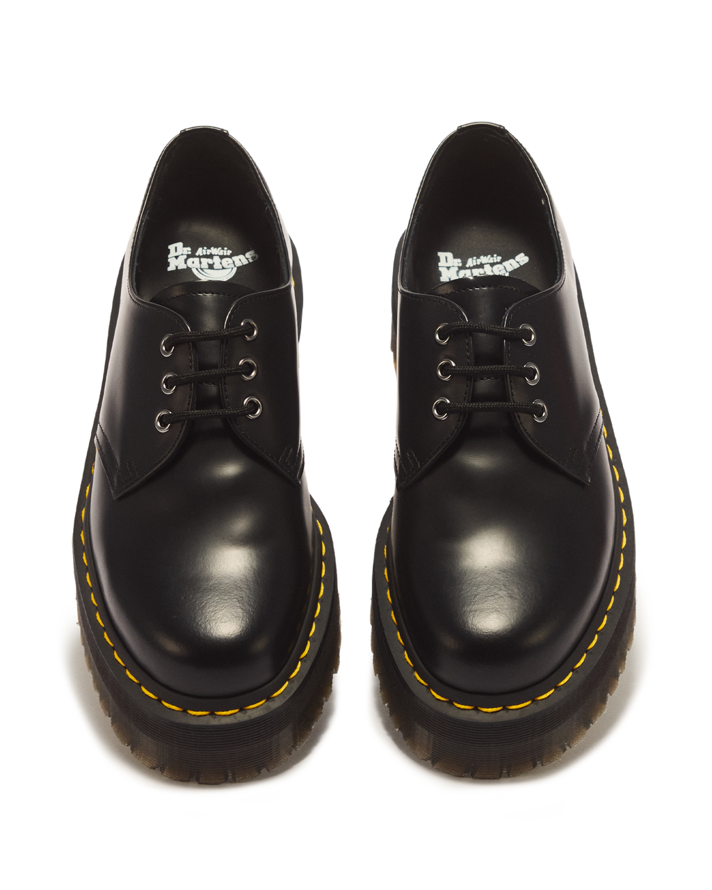 Dr. Martens 1461 Quad Smooth Leather Platform Shoes in Black - top view pair
