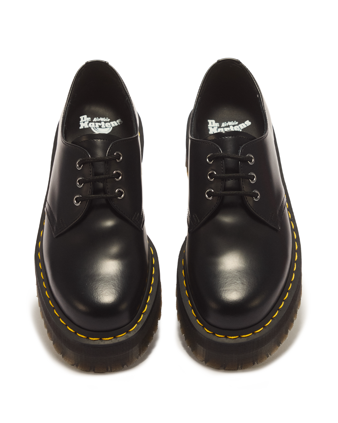 Dr. Martens 1461 Quad Smooth Leather Platform Shoes in Black - top view pair