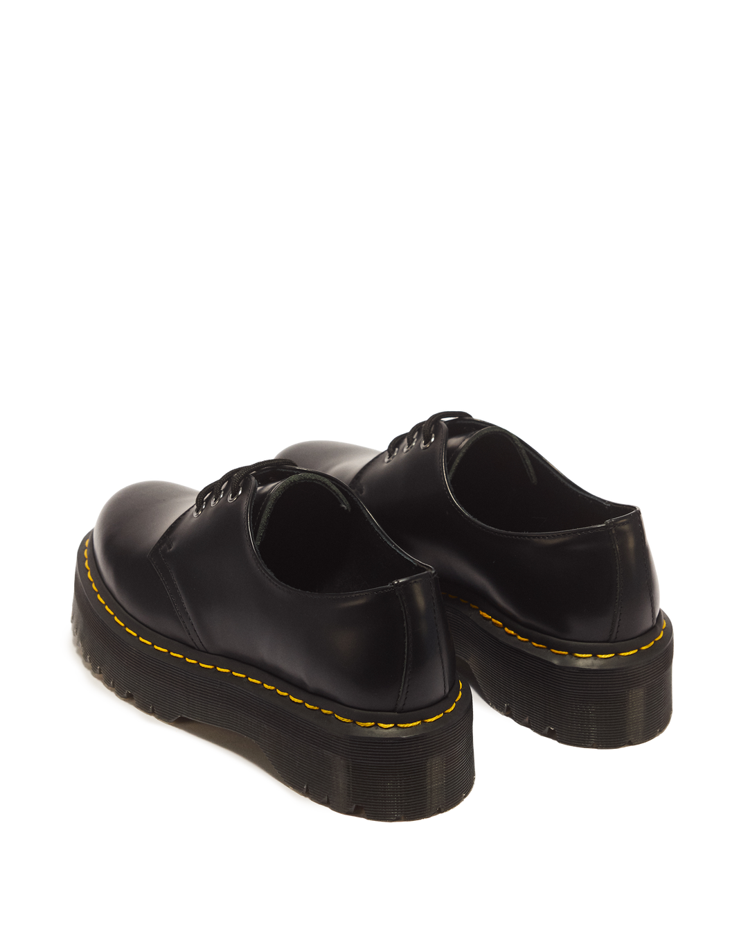 Dr. Martens 1461 Quad Smooth Leather Platform Shoes in Black - back angle pair