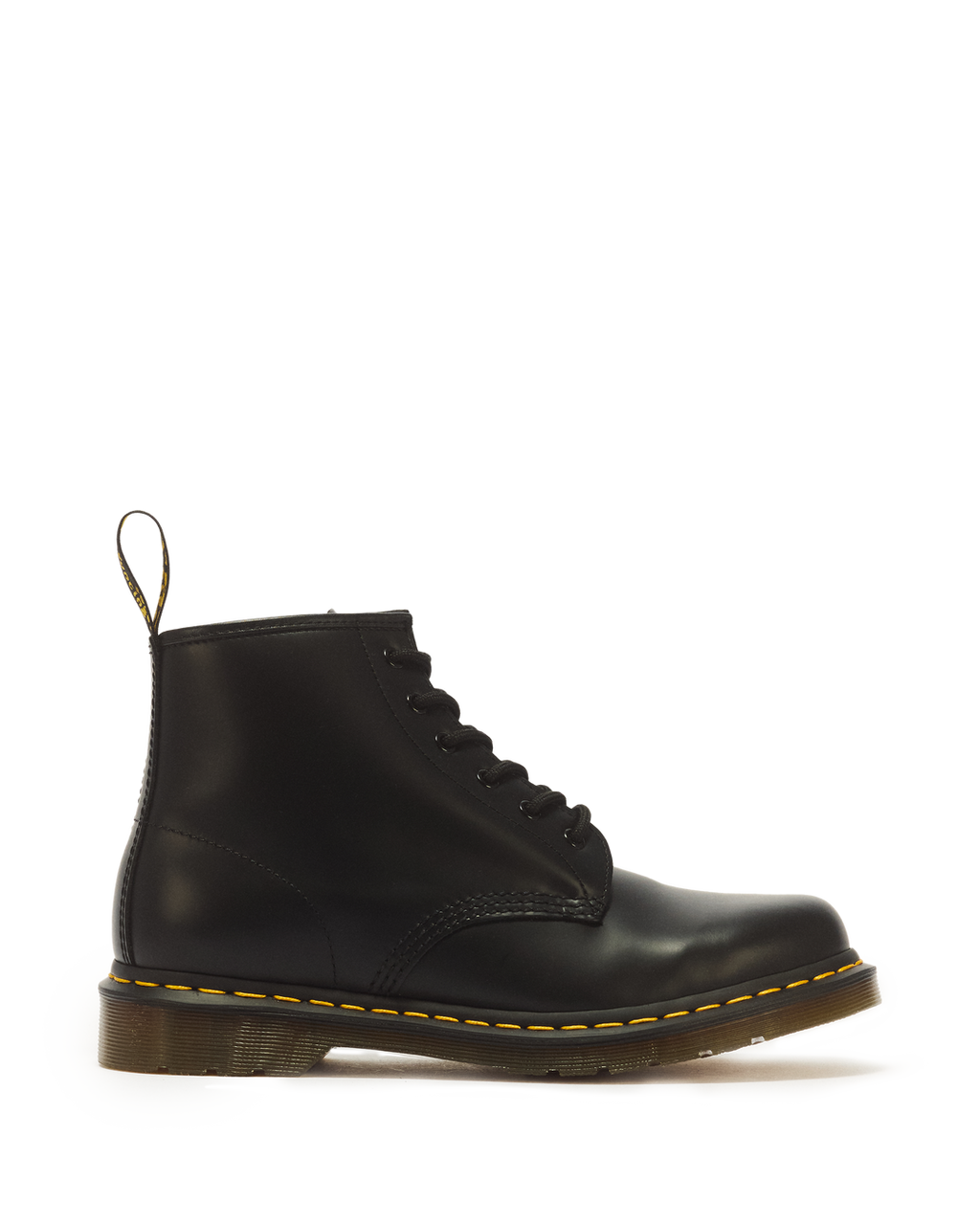 Dr. Martens 101 Yellow Stitch Smooth Leather Ankle Boots in Black - side view