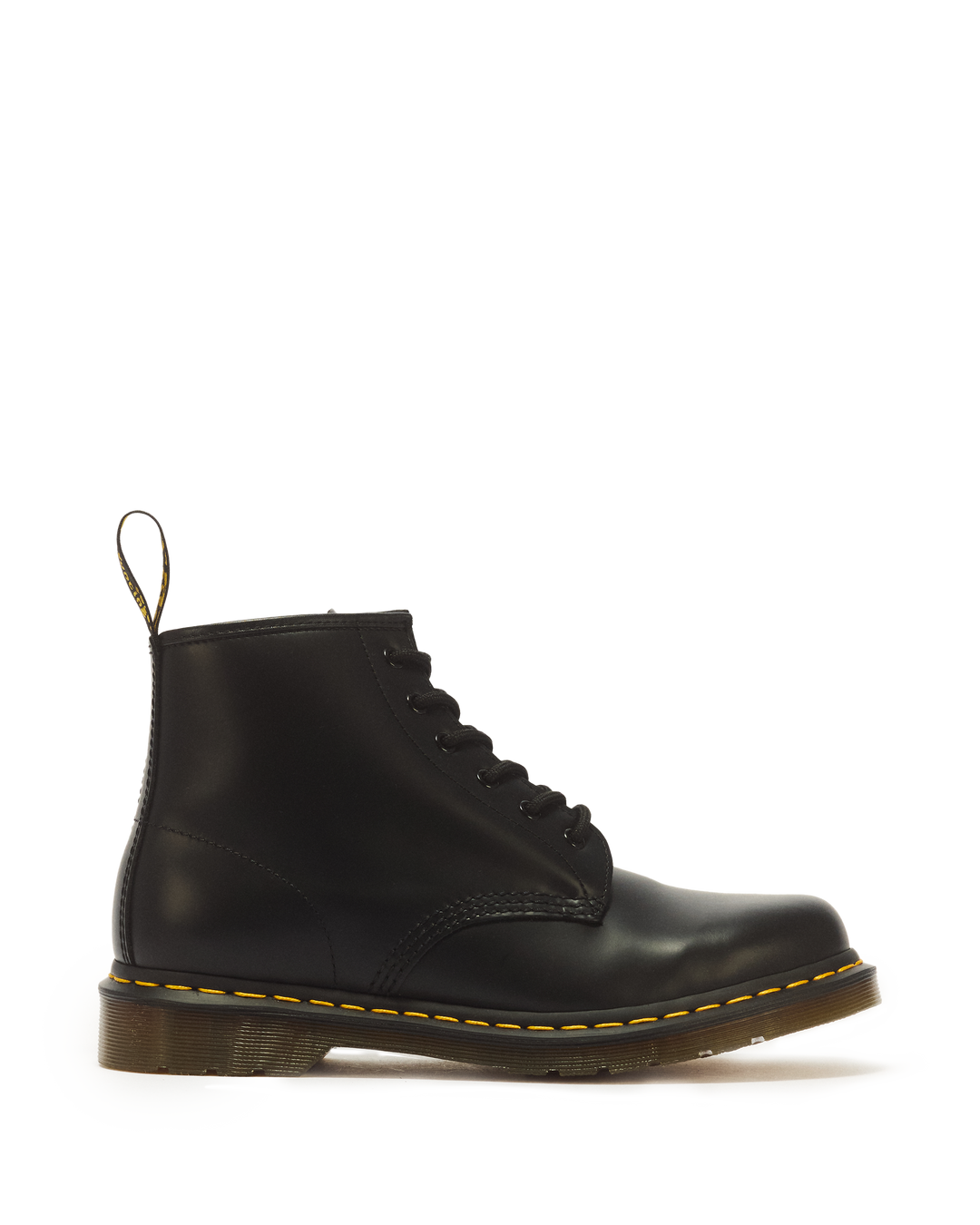 Dr. Martens 101 Yellow Stitch Smooth Leather Ankle Boots in Black - side view