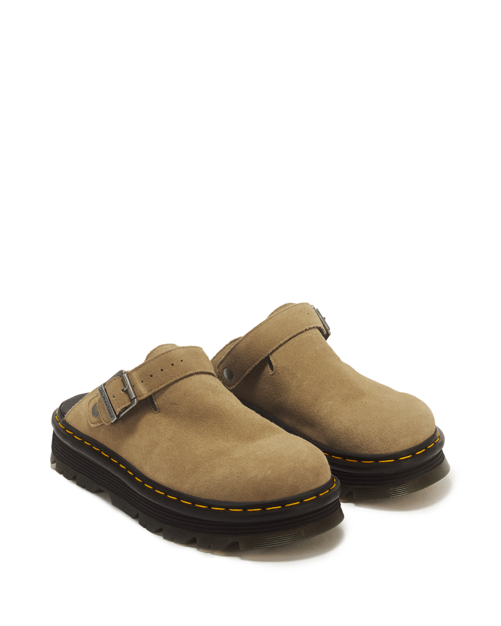 Dr. Martens Zebzag Suede Mule in Savannah Tan - angled view pair