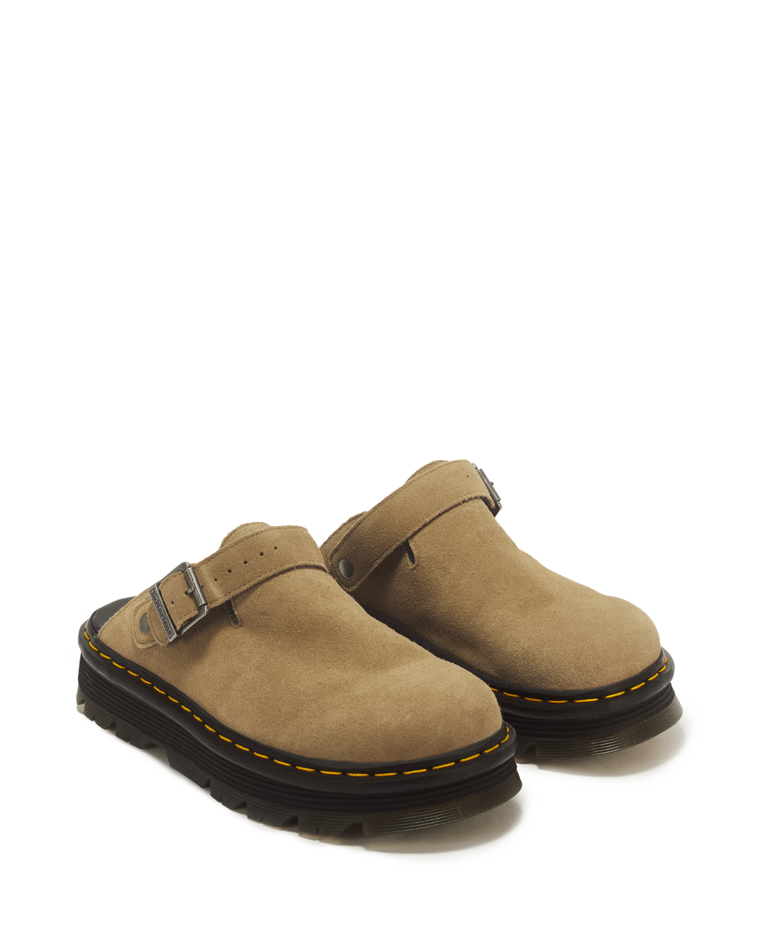 Dr. Martens Zebzag Suede Mule in Savannah Tan - angled view pair