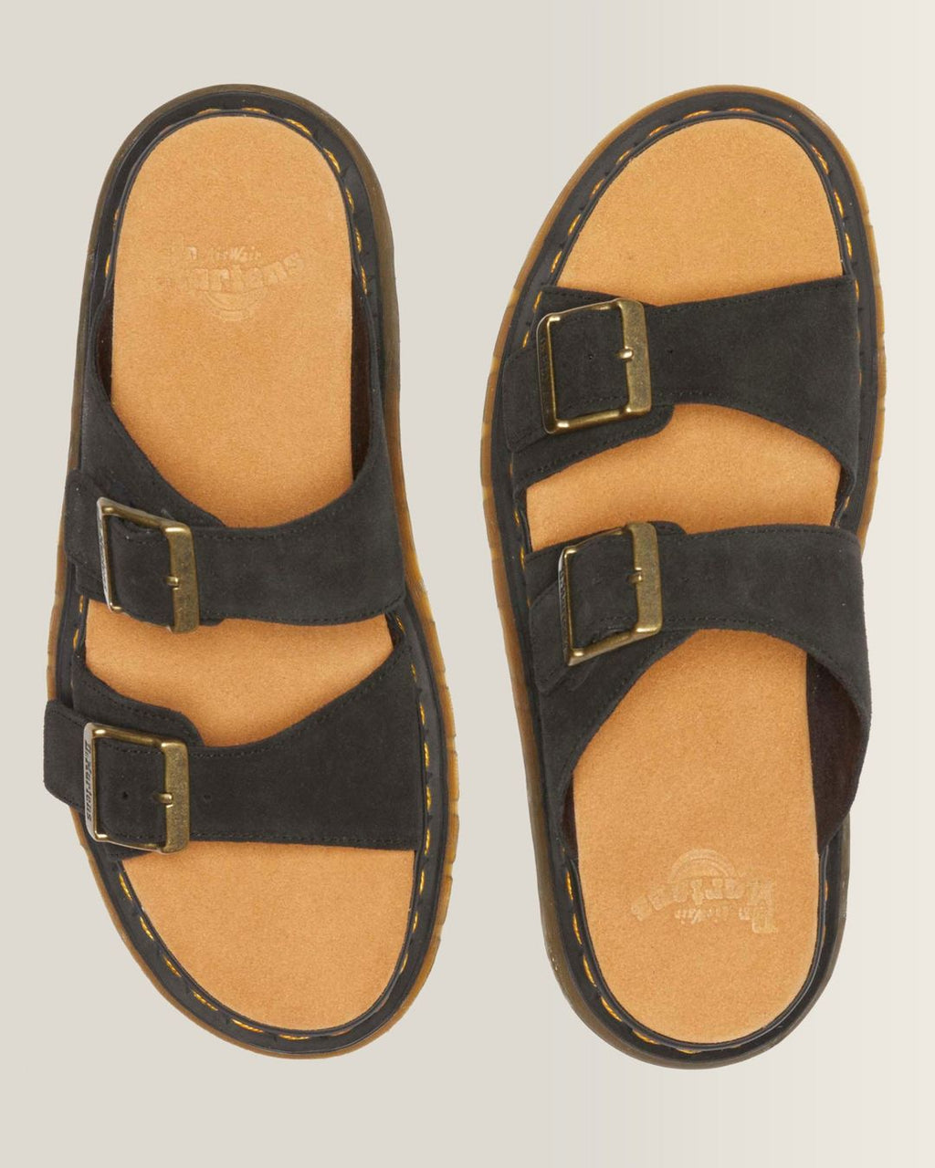 Dr. Martens Josef Suede Slide Sandals in Black - top view pair