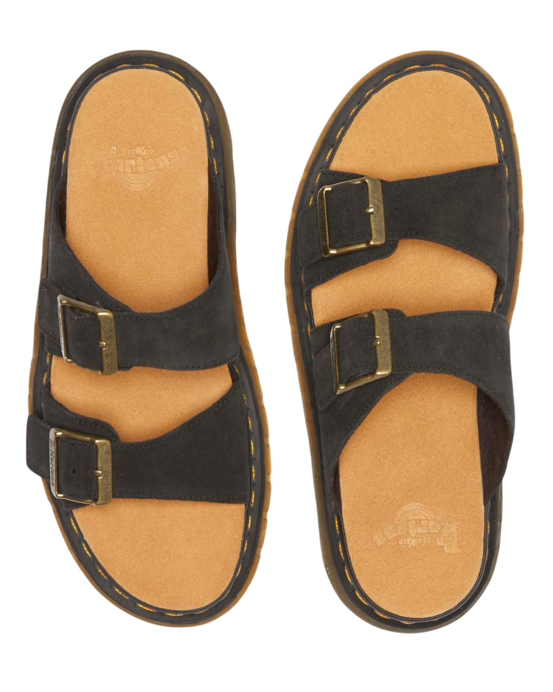 Dr. Martens Josef Suede Slide Sandals in Black - top view pair