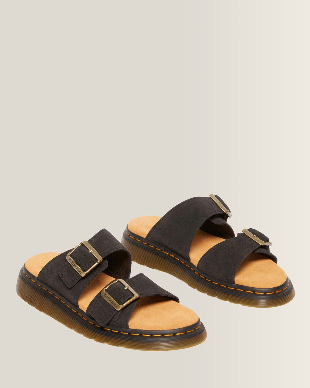 Dr. Martens Josef Suede Slide Sandals in Black - 3/4 angle pair