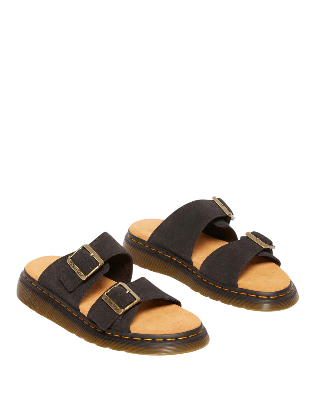 Dr. Martens Josef Suede Slide Sandals in Black - 3/4 angle pair