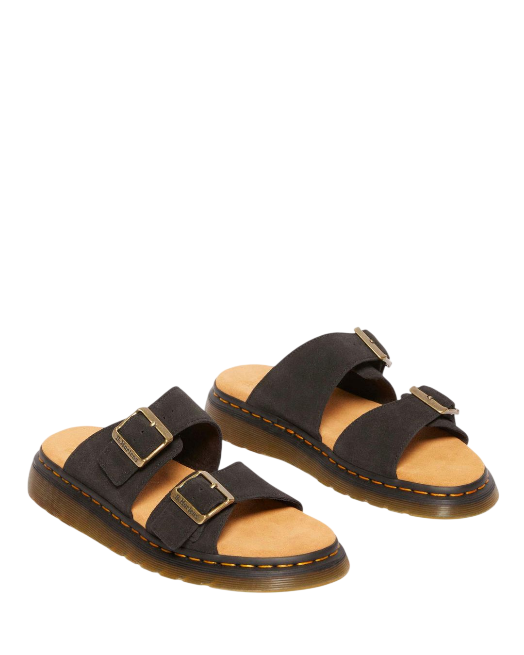 Dr. Martens Josef Suede Slide Sandals in Black - 3/4 angle pair