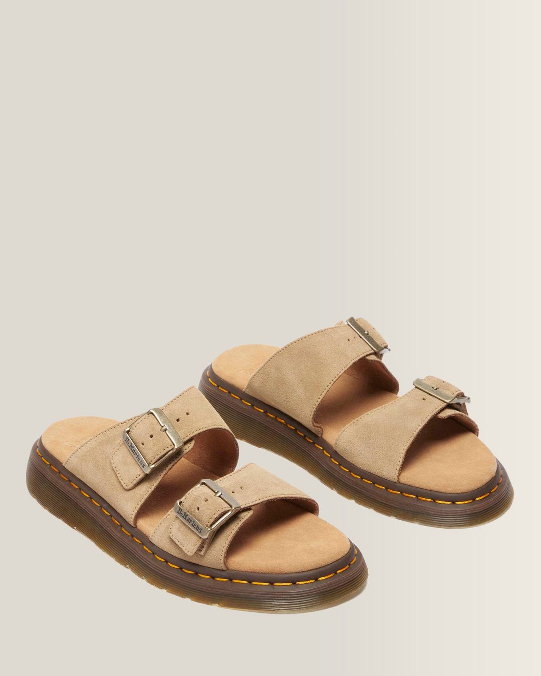 Dr. Martens Josef Suede Slide Sandals in Savannah Tan - 3/4 angle pair