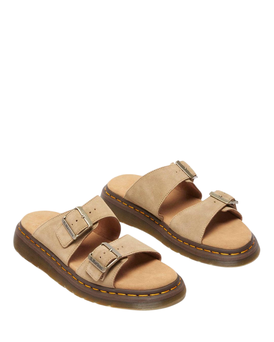 Dr. Martens Josef Suede Slide Sandals in Savannah Tan - 3/4 angle pair