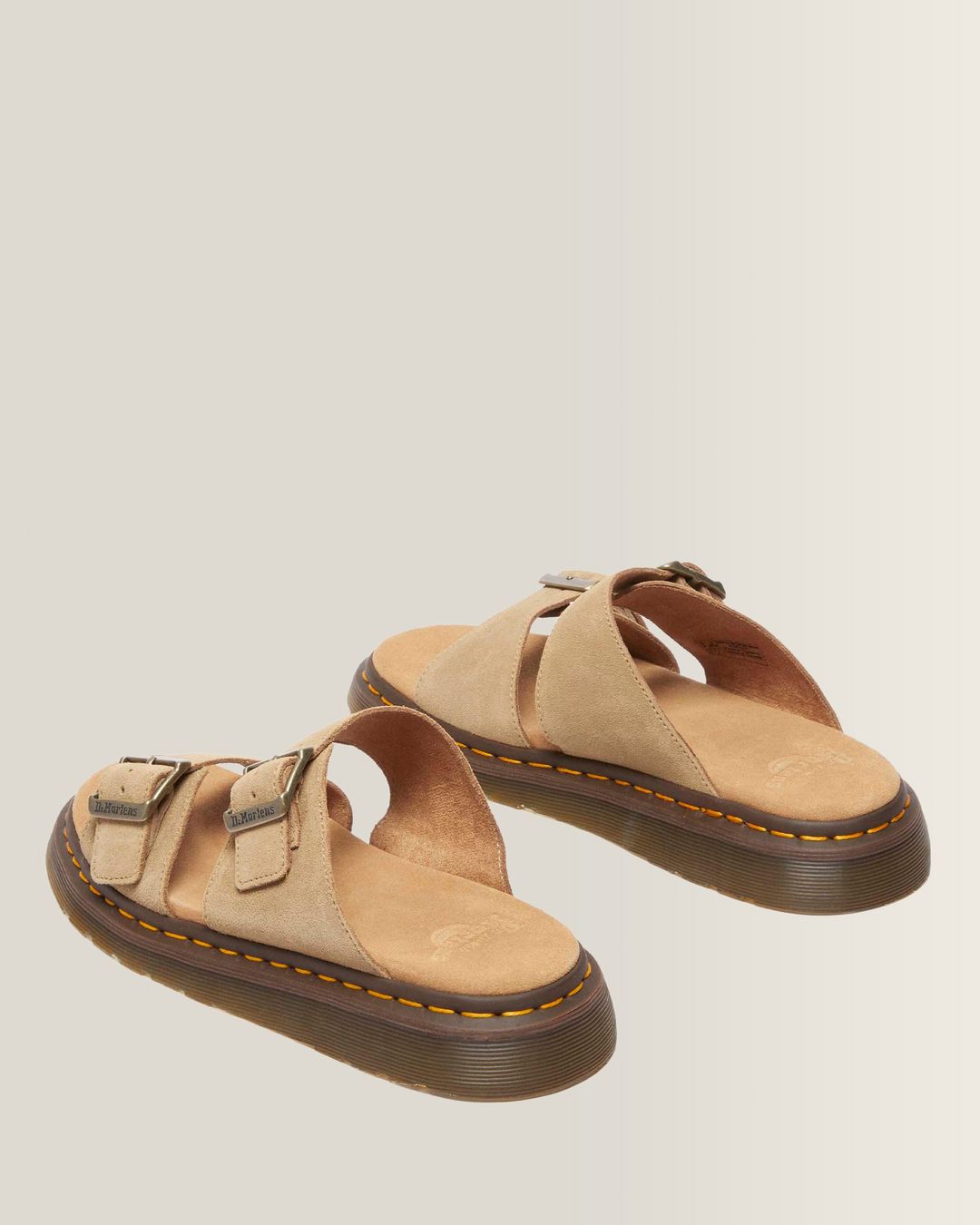 Dr. Martens Josef Suede Slide Sandals in Savannah Tan - back angle pair