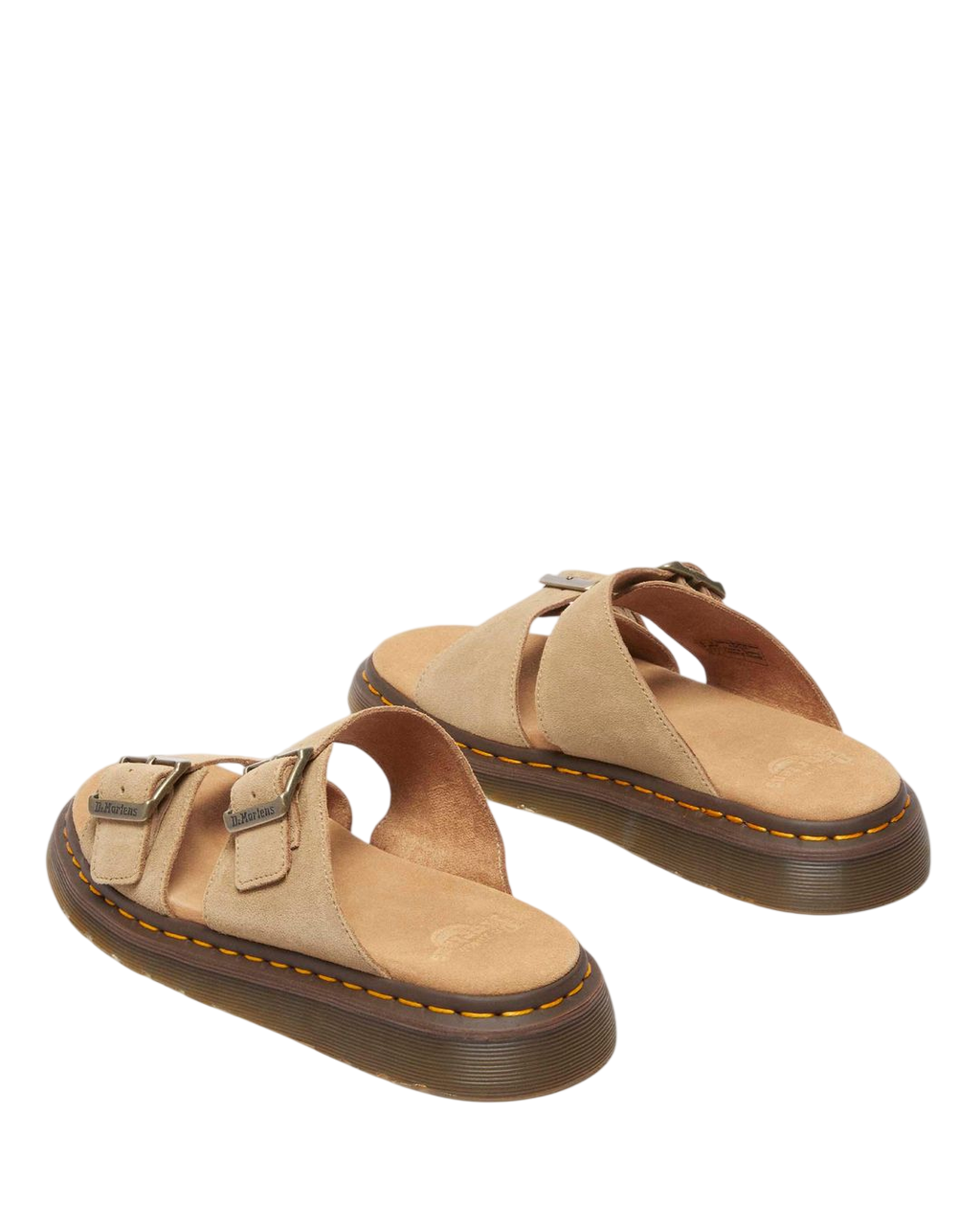 Dr. Martens Josef Suede Slide Sandals in Savannah Tan - back angle pair