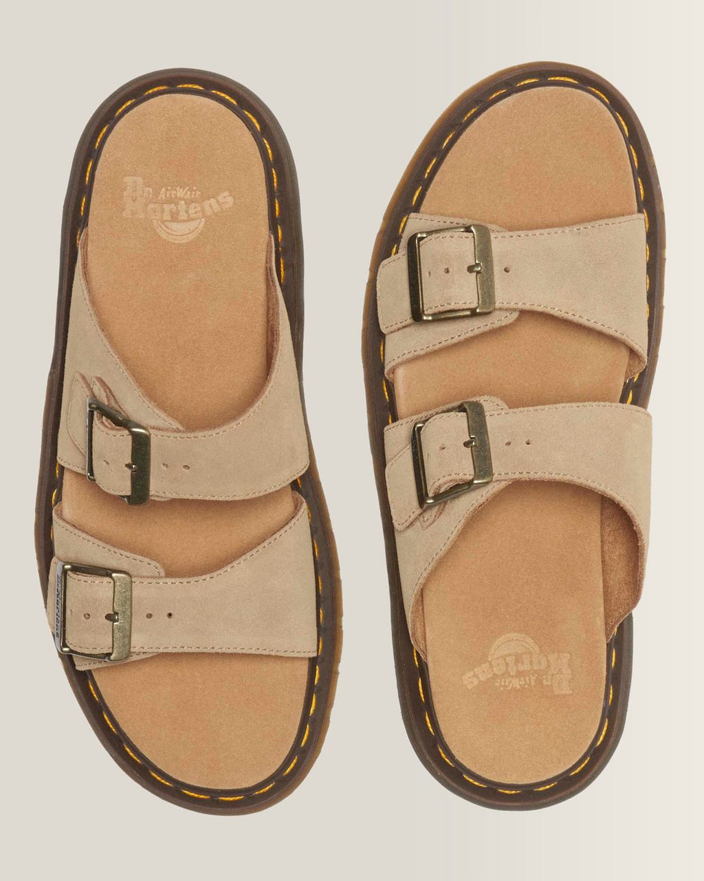 Dr. Martens Josef Suede Slide Sandals in Savannah Tan - top view pair