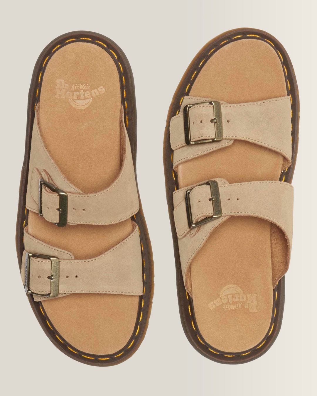 Dr. Martens Josef Suede Slide Sandals in Savannah Tan - top view pair