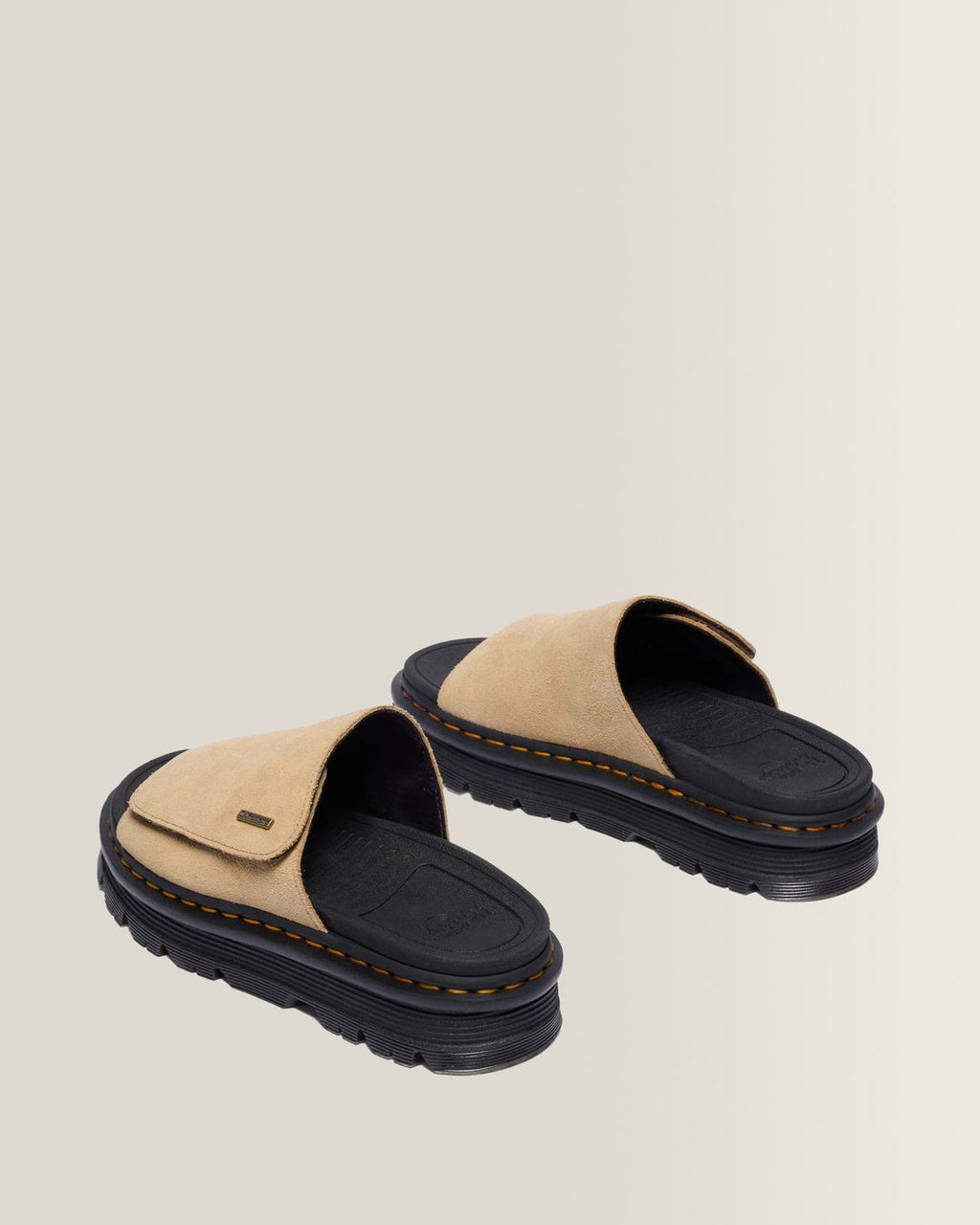 Dr. Martens Zebzag Suede Platform Slides in Savannah Tan - back angle pair