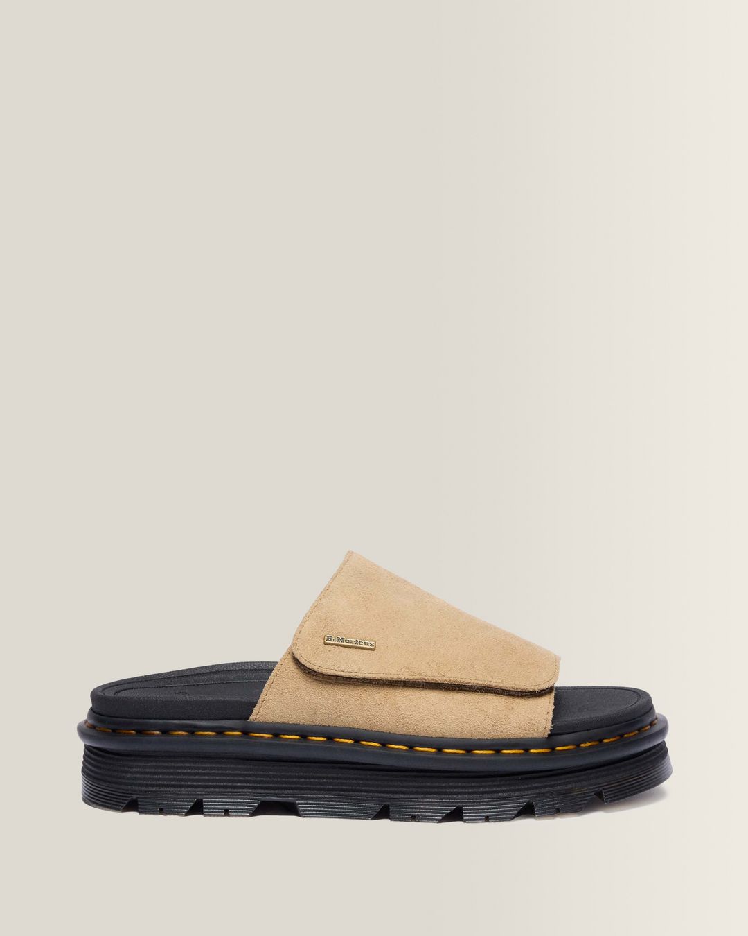 Dr. Martens Zebzag Suede Platform Slides in Savannah Tan - side view