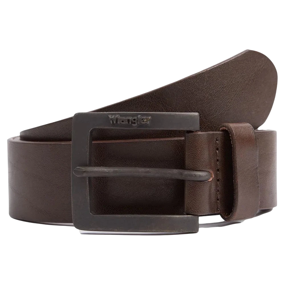 Wrangler Kabel Buckle Belt Brown - angled buckle view